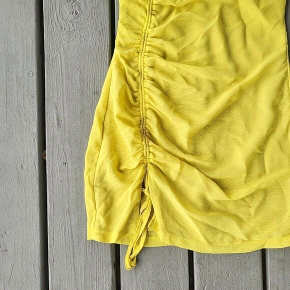 Superdown Irina Ruched Dress‎ Mini Fitted Front Slit Party Yellow Medium - Picture 6 of 8